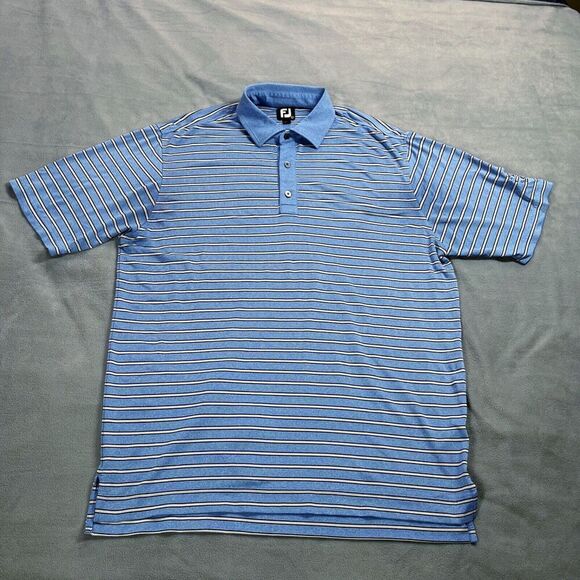 FootJoy Mens Polo Shirt Large Blue Stripe‎ Lisle Golf Performance Verrado GC - Picture 1 of 9